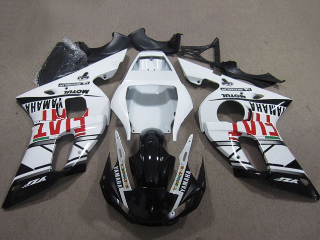 Billige Yamaha YZF R6 Motorrad Verkleidung 1998-2002 - Weiss Glanzendes Schwarz Fiat Motul Michelin