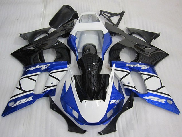 Billige Yamaha YZF R6 Motorrad Verkleidung 1998-2002 - Weiss Blau Glanzendes Schwarz Champions