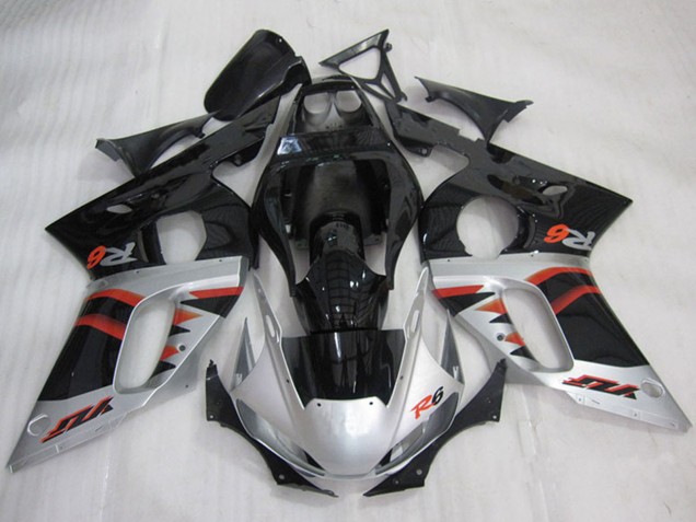 Billige Yamaha YZF R6 Motorrad Verkleidung 1998-2002 - Silber Rot Glanzendes Schwarz