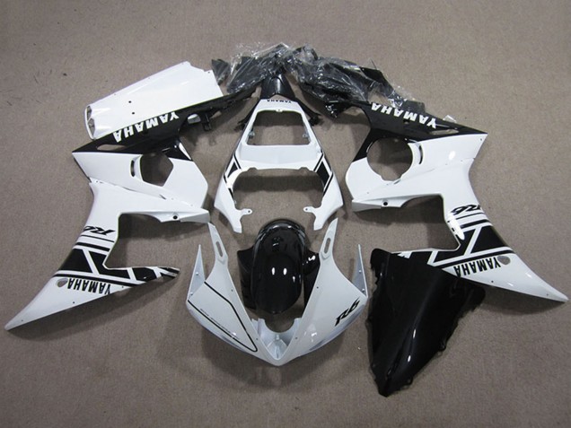 Billige Yamaha YZF R6 Motorrad Verkleidungen Kit 2003-2004 - Weiss Glanzendes Schwarz