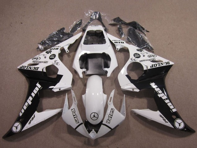 Billige Yamaha YZF R6 Motorrad Verkleidung 2003-2004 - Weiss Glanzendes Schwarz Jordan Dunlop