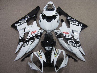 Billige Yamaha YZF R6 Motorrad Verkleidung 2006-2007 - Weiss Glanzendes Schwarz Motul