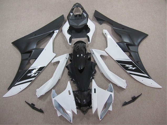 Billige Yamaha YZF R6 Motorrad Verkleidung 2006-2007 - Weiss Glanzendes Schwarz Matt Schwarz