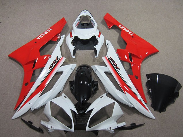 Billige Yamaha YZF R6 Motorrad Verkleidung 2006-2007 - Weiss Rot Glanzendes Schwarz