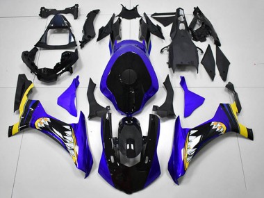 Billige Yamaha YZF R1 Motorrad Verkleidung 2015-2019 - Blau Gelb Glanzendes Schwarz Hai