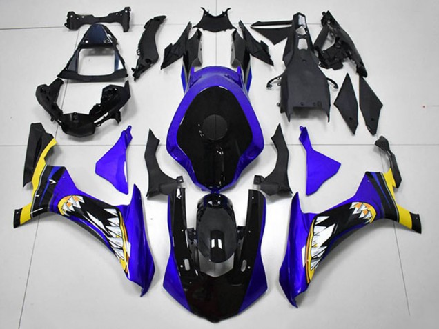 Billige Yamaha YZF R1 Motorrad Verkleidung 2015-2019 - Blau Gelb Glanzendes Schwarz Hai