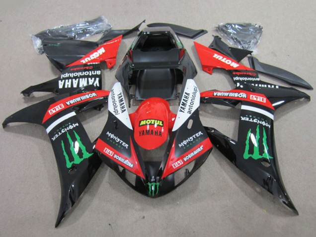 Billige Yamaha YZF R1 Motorrad Verkleidung 2002-2003 - Rot Glanzendes Schwarz Weiss Grun Motul Monster