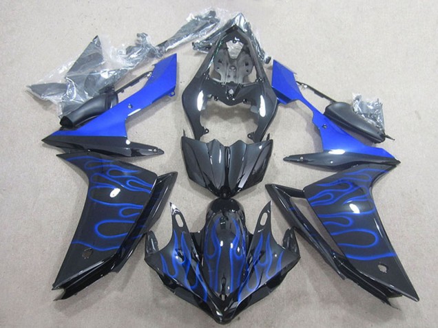 Billige Yamaha YZF R1 Motorrad Verkleidung 2007-2008 - Glanzendes Schwarz Blau Flamme