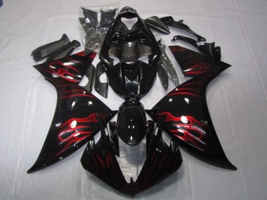 Billige Yamaha YZF R1 Motorrad Verkleidung 2009-2011 - Glanzendes Schwarz Rot Flamme