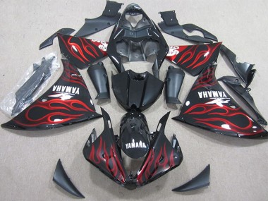 Billige Yamaha YZF R1 Motorrad Verkleidung 2009-2011 - Glanzendes Schwarz Rot Flamme