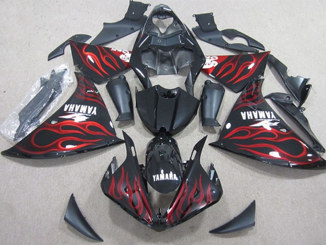 Billige Yamaha YZF R1 Motorrad Verkleidung 2009-2011 - Glanzendes Schwarz Rot Flamme