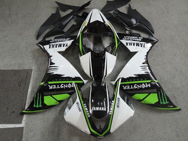 Billige Yamaha YZF R1 Motorrad Verkleidung 2009-2011 - Weiss Schwarz Grun Monster Semakin Didepan