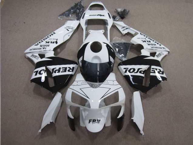 Billige Honda CBR600RR Motorrad Verkleidung 2003-2004 - Weiss Glanzendes Schwarz Repsol