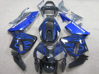 Billige Honda CBR600RR Motorrad Verkleidung Kit 2005-2006 - Glanzendes Schwarz Blau Flamme