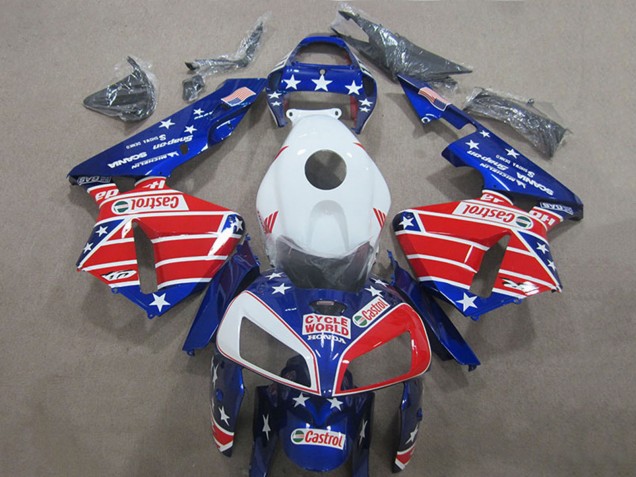 Billige Honda CBR600RR Motorrad Verkleidung 2005-2006 - Weiss Rot Blau Cycle World Castrol