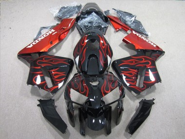 Billige Honda CBR600RR Motorrad Verkleidung 2005-2006 - Glanzendes Schwarz Rot Flamme
