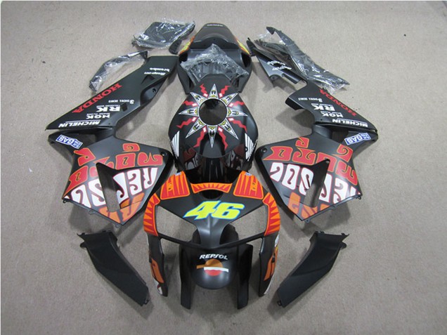 Billige Honda CBR600RR Motorrad Verkleidung 2005-2006 - Matt Schwarz Valentino Rossi Repsol 46