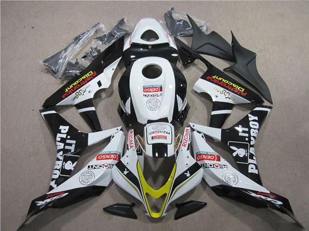 Billige Honda CBR600RR Motorrad Verkleidung 2007-2008 - Weiss Gold Glanzendes Schwarz PlayBoy HRC