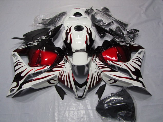 Billige Honda CBR600RR Motorrad Verkleidung 2009-2012 - Weiss Rot Glanzendes Schwarz Flamme