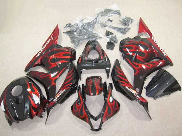 Billige Honda CBR600RR Motorrad Verkleidung 2009-2012 - Glanzendes Schwarz Rot Flamme