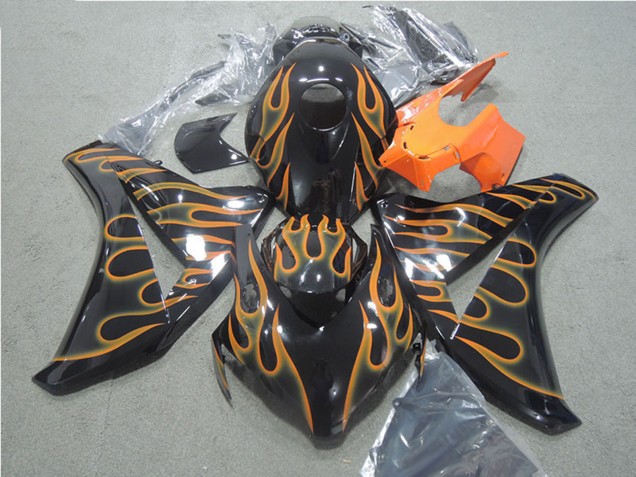 Billige Honda CBR1000RR Motorrad Verkleidung 2008-2011 - Glanzendes Schwarz Orange Flamme