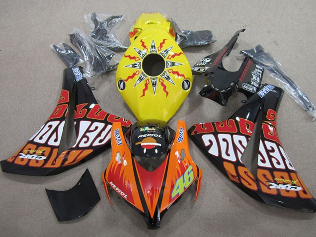 Billige Honda CBR1000RR Motorrad Verkleidung 2008-2011 - Gelb Orange Glanzendes Schwarz Rossi Repsol 46