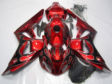 Billige Honda CBR1000RR Motorrad Verkleidung 2006-2007 - Rot Glanzendes Schwarz Flamme