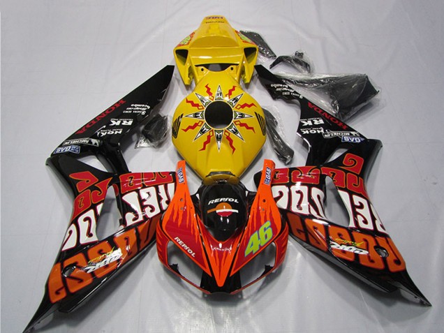 Billige Honda CBR1000RR Motorrad Verkleidung 2006-2007 - Gelb Orange Glanzendes Schwarz Rossi Repsol 46