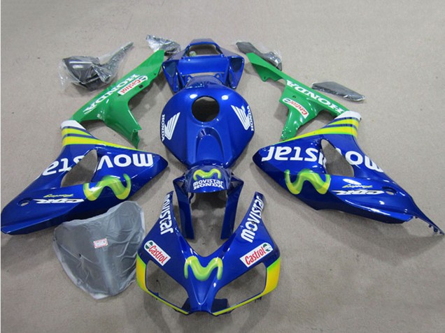 Billige Honda CBR1000RR Motorrad Verkleidung 2006-2007 - Blau Grun Gelb MoviStar Castrol