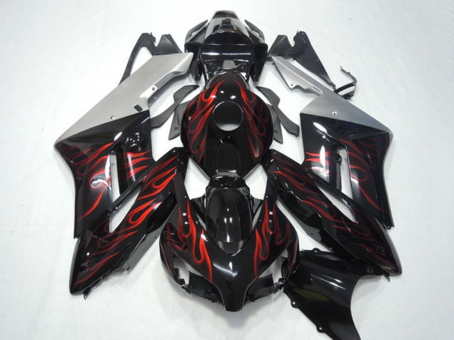 Billige Honda CBR1000RR Motorrad Verkleidung 2004-2005 - Silber Glanzendes Schwarz Rot Flamme
