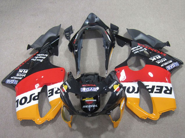 Billige Honda CBR600 F4 Motorrad Verkleidung 1999-2000 - Orange Weiss Rot Glanzendes Schwarz Repsol