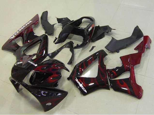 Billige Honda CBR900RR 929 Motorrad Verkleidung 2000-2001 - Glanzendes Schwarz Rot Flamme