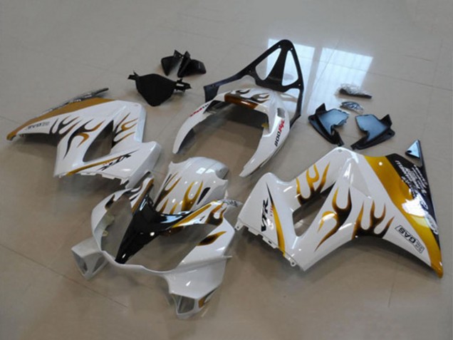 Billige Honda VFR 800 Motorrad Verkleidung 2002-2013 - Weiss Gold Flamme