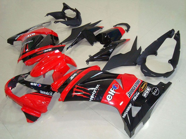 Billige Kawasaki ZX250R Motorrad Verkleidung 2008-2012 - Rot Glanzendes Schwarz Elf Touch4 Monster