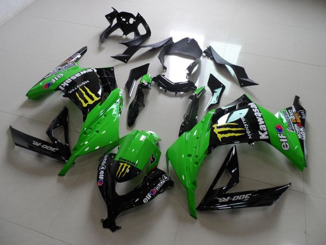 Billige Kawasaki ZX300R Motorrad Verkleidung 2013-2018 - Grun Glanzendes Schwarz Gelb Elf Touch4 Monster
