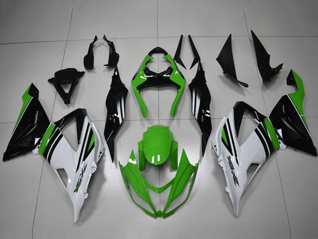 Billige Kawasaki ZX6R Motorrad Verkleidung 2013-2018 - Grun Weiss Schwarz Streifen