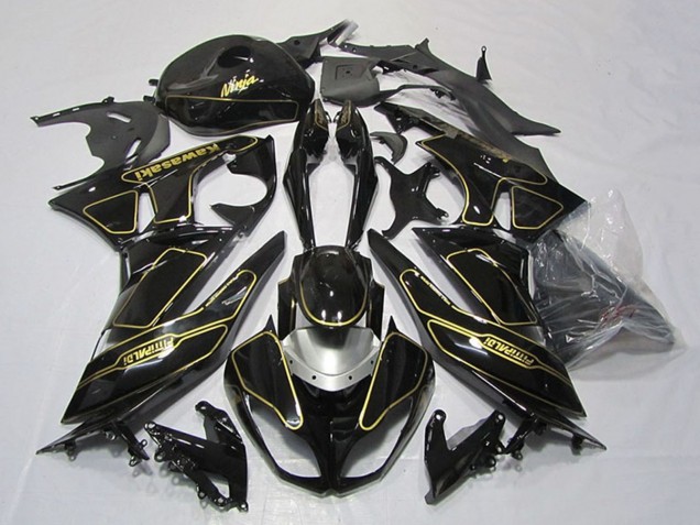 Billige Kawasaki ZX6R Motorrad Verkleidung 2009-2012 - Glanzendes Schwarz Silber Gold