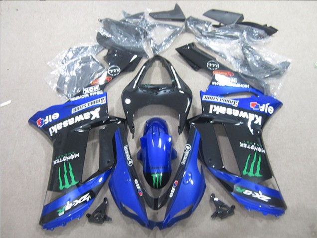 Billige Kawasaki ZX6R Motorrad Verkleidung 2007-2008 - Schwarz Blau Grun Monster