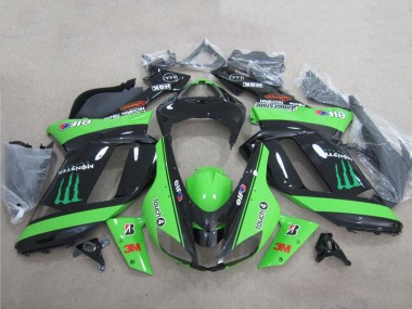 Billige Kawasaki ZX6R Motorrad Verkleidung 2007-2008 - Grun Schwarz 3M Monster