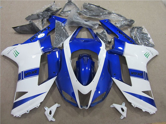 Billige Kawasaki ZX6R Motorrad Verkleidung 2007-2008 - Blau Weiss Monster