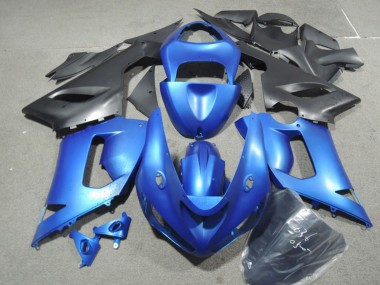 Billige Kawasaki ZX6R Motorrad Verkleidung Kit 2005-2006 - Blau Matt Schwarz