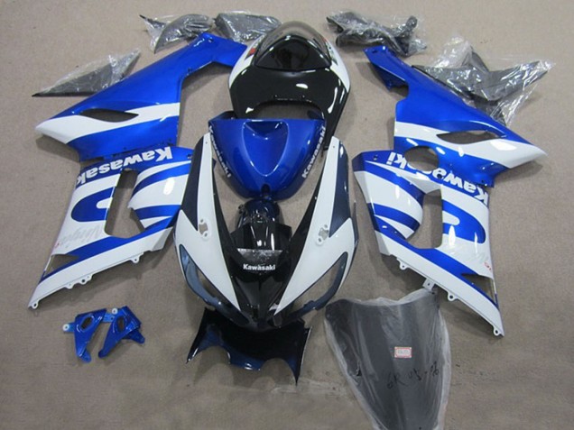 Billige Kawasaki ZX6R Motorrad Verkleidung 2005-2006 - Blau Weiss Schwarz