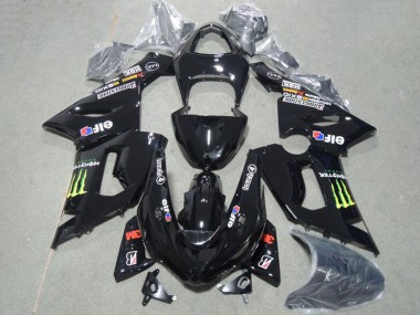 Billige Kawasaki ZX6R Motorrad Verkleidung 2005-2006 - Glanzendes Schwarz Grun Monster