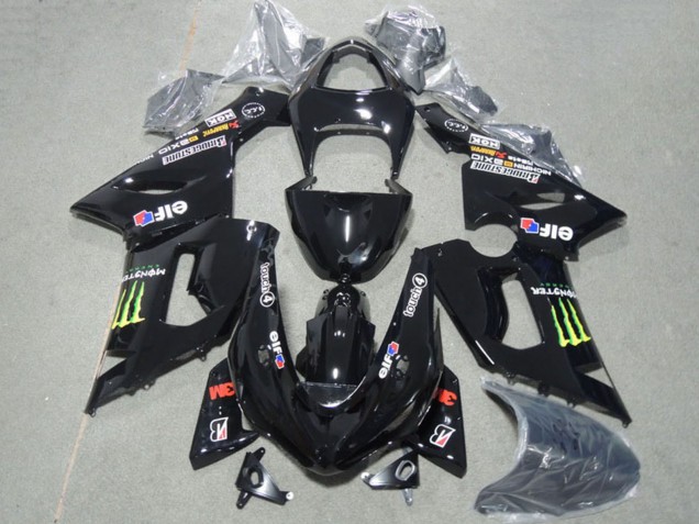 Billige Kawasaki ZX6R Motorrad Verkleidung 2005-2006 - Glanzendes Schwarz Grun Monster
