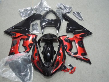 Billige Kawasaki ZX6R Motorrad Verkleidung 2005-2006 - Glanzendes Schwarz Rot
