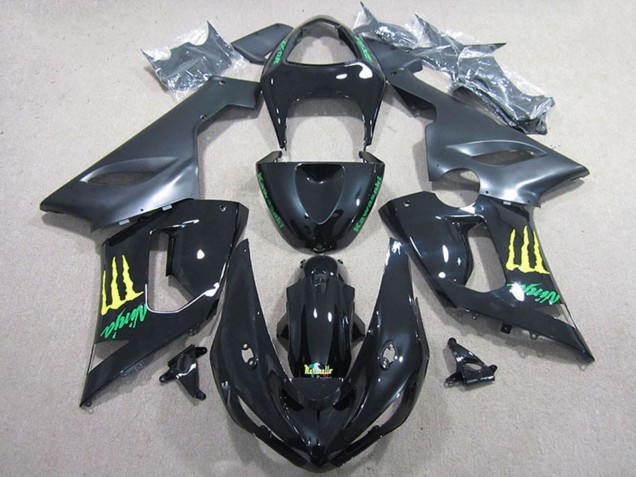 Billige Kawasaki ZX6R Motorrad Verkleidung 2005-2006 - Glanzendes Schwarz Gelb Monster