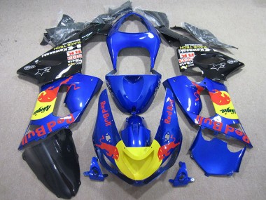 Billige Kawasaki ZX6R Motorrad Verkleidung 2005-2006 - Blau Gelb Schwarz Red Bull