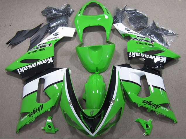Billige Kawasaki ZX6R Motorrad Verkleidung 2005-2006 - Grun Weiss Schwarz