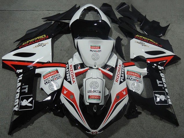 Billige Kawasaki ZX6R Motorrad Verkleidung 2005-2006 - Weiss Schwarz Rot Rizoma Playboy