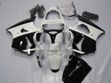 Billige Kawasaki ZX6R Motorrad Verkleidung 2000-2002 - Weiss Glanzendes Schwarz